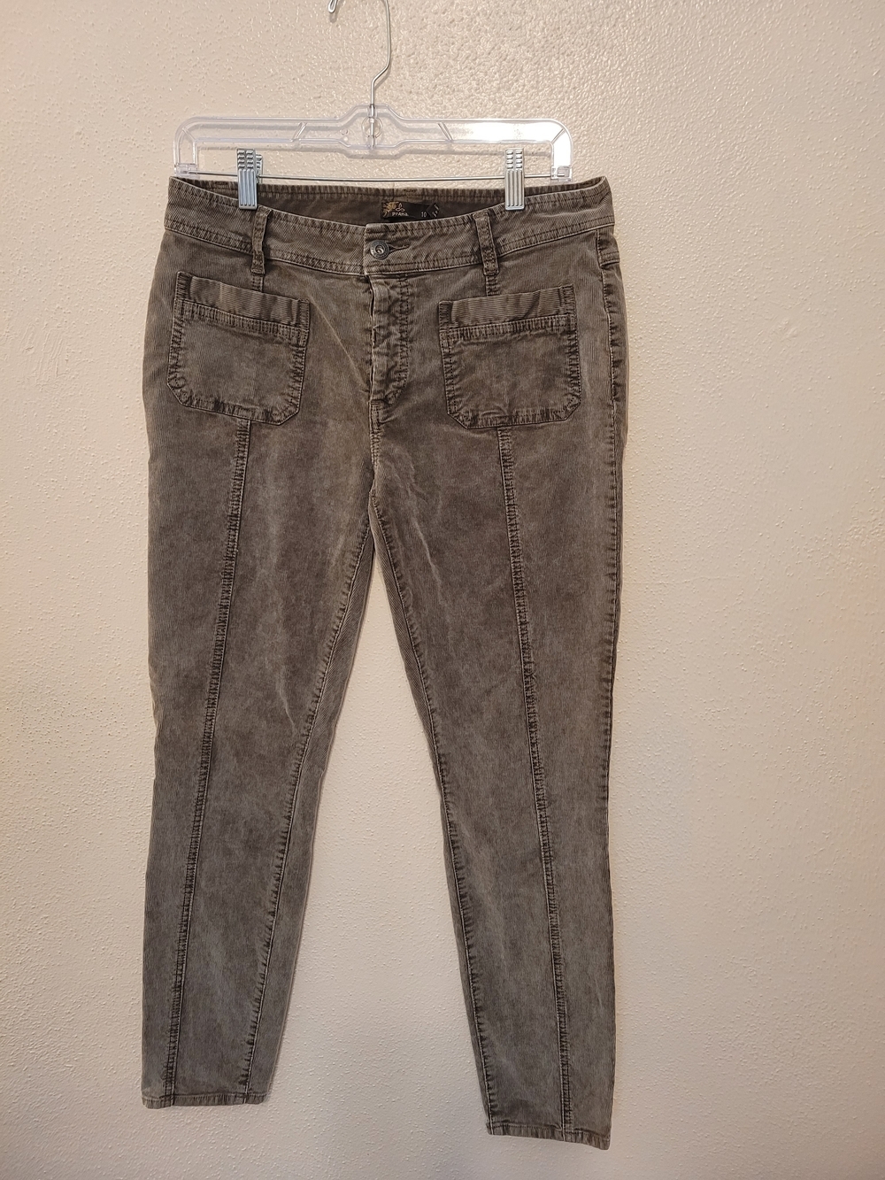 prAna Merrigan Corduroy Skinny Pants Organic Cotton Stretch Taupe Gray Size 10